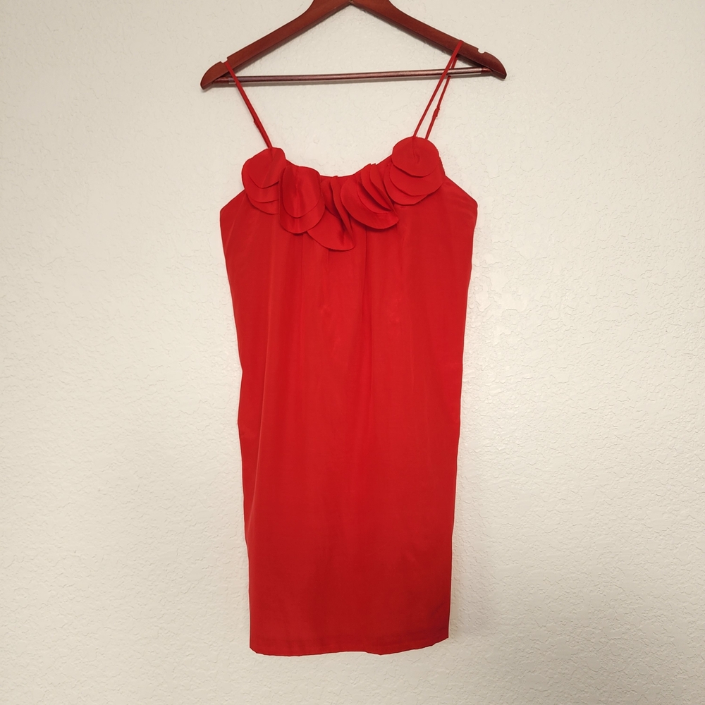 Symmetry Red Cotton Silk Mini Shift Dress Size 4 Cutout Summer Tomato Girl